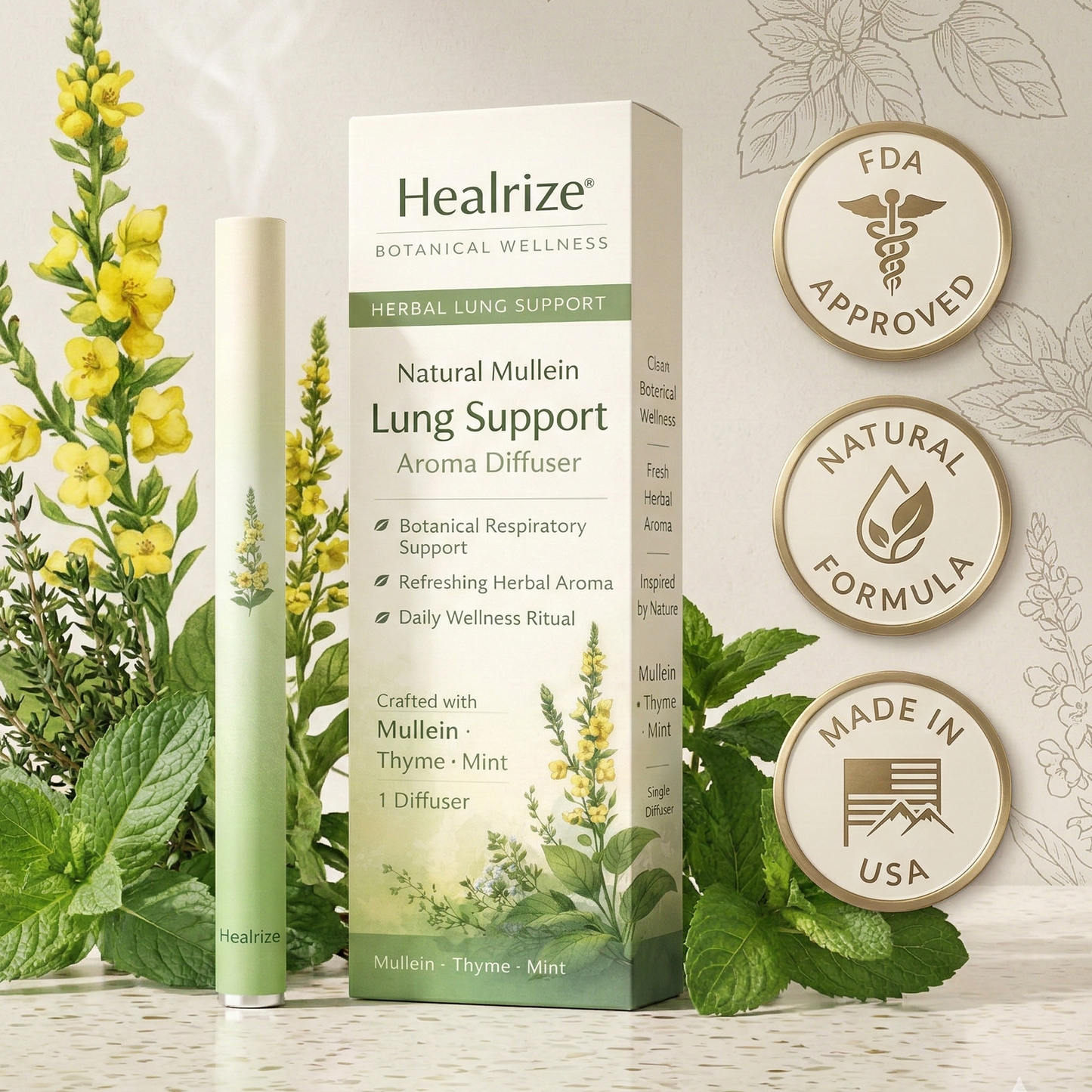 Healrize® Natural Mullein Lung Support Aroma Diffuser——– 🍃Deep Lung Cleanse Support