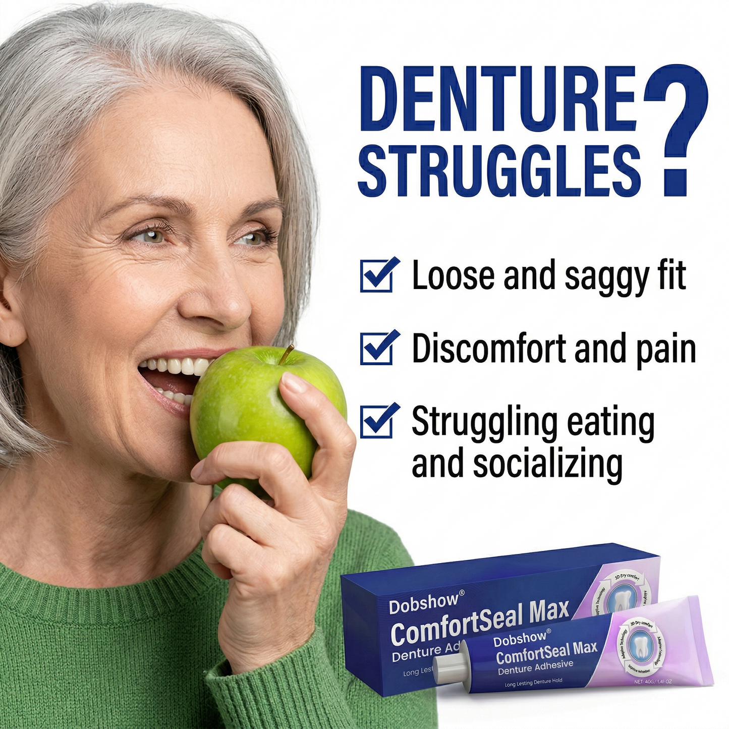 Dobshow® ComfortSeal Max Denture Adhesive—🦷96-hour long-lasting, heat adaptive technolog