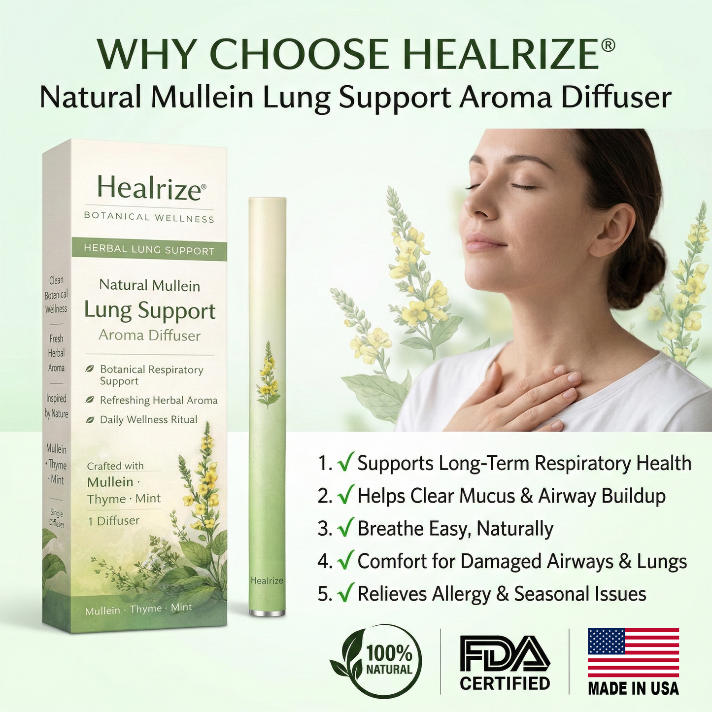 Healrize® Natural Mullein Lung Support Aroma Diffuser——– 🍃Deep Lung Cleanse Support