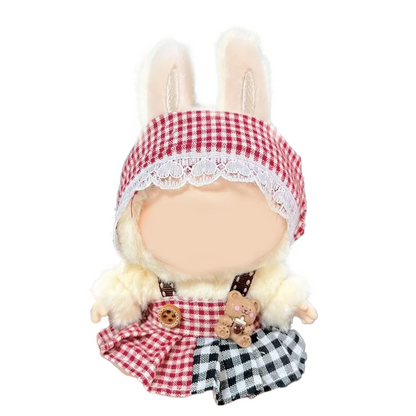 MCOIKY® Vinyl Face Plush Doll Clothes &  Vintage plaid dress set