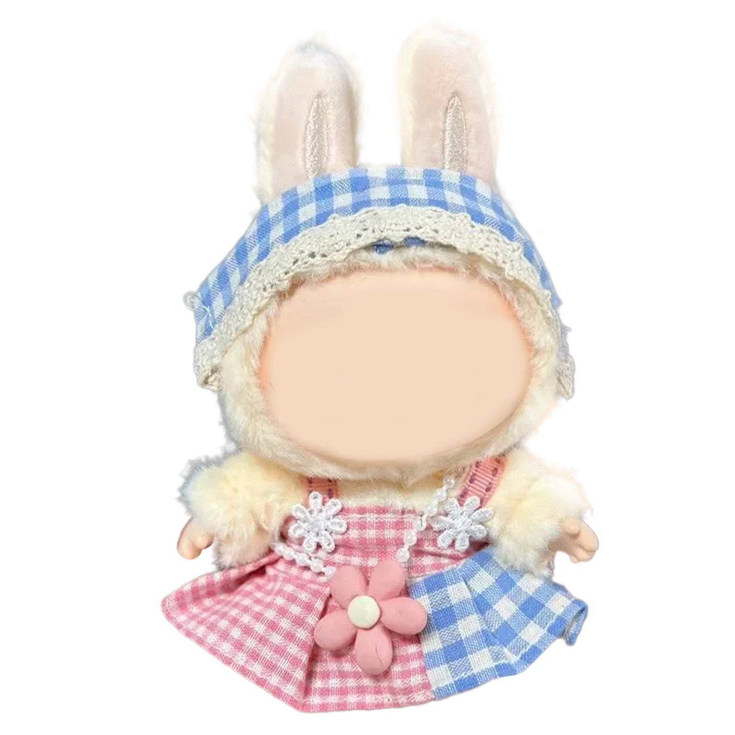 MCOIKY®  Vinyl Face Plush Doll Clothes &   Fresh Plaid Rabbit Ears Dress Set