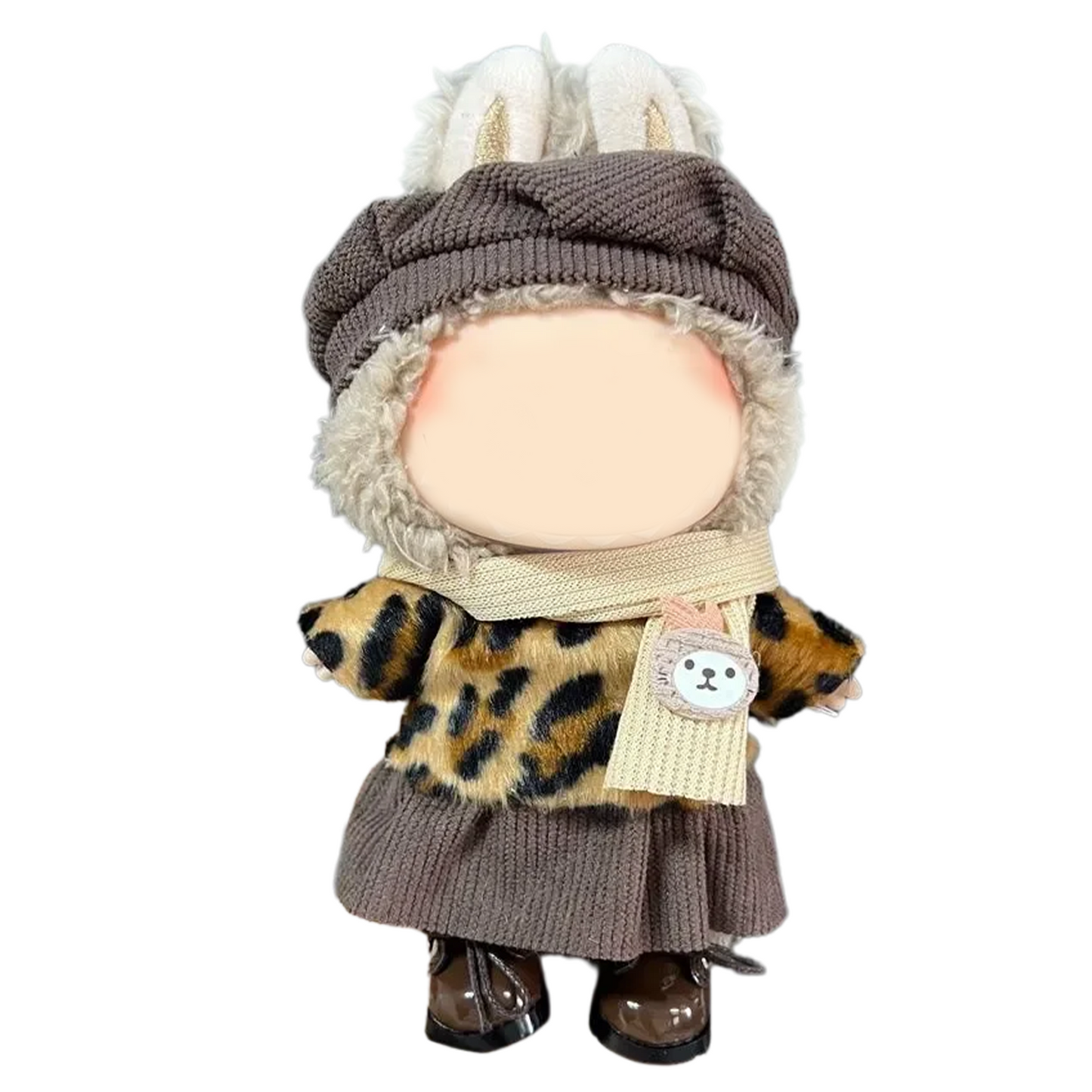 MCOIKY® Vinyl Face Plush Doll Clothes &   Fashion Leopard Print Sweater Dress Set