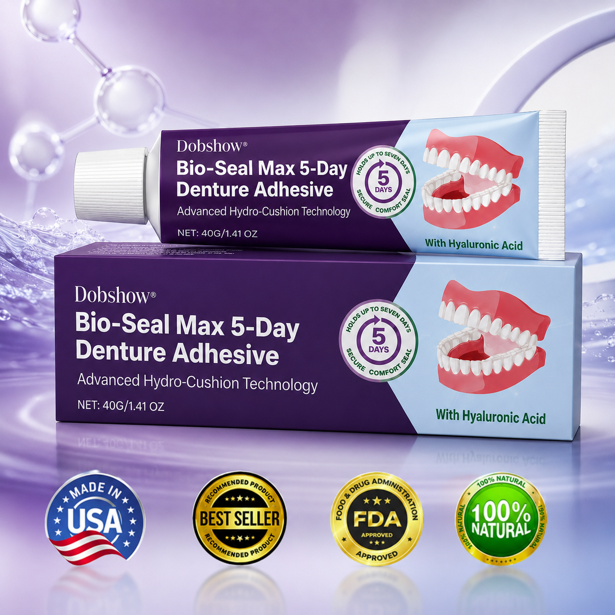 🔥LIMITED SPECIAL OFFER🔥Dobshow® Bio-Seal Max 5-Day Denture Adhesive🦷💙