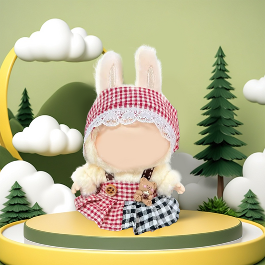 MCOIKY® Vinyl Face Plush Doll Clothes &  Vintage plaid dress set