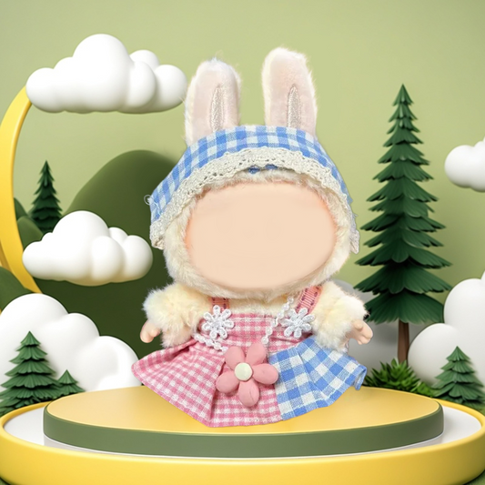 MCOIKY®  Vinyl Face Plush Doll Clothes &   Fresh Plaid Rabbit Ears Dress Set