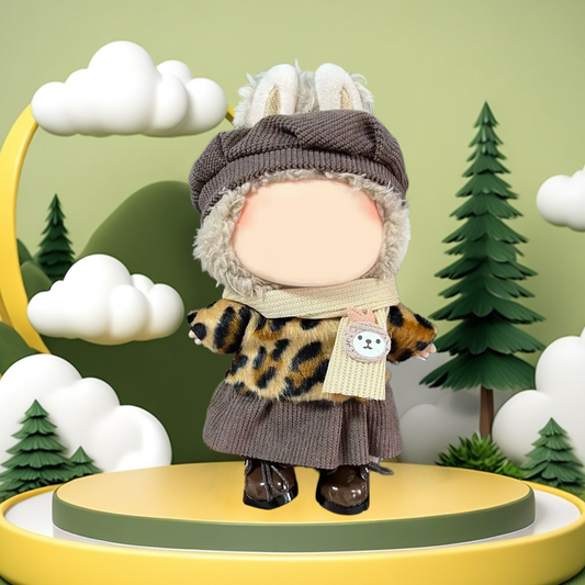 MCOIKY® Vinyl Face Plush Doll Clothes &   Fashion Leopard Print Sweater Dress Set